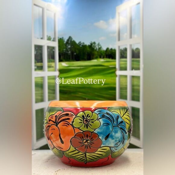 Pancho Talavera Handmade Multi Colored Clay/Ceramic  Planter Pot - Picture 1 of 10